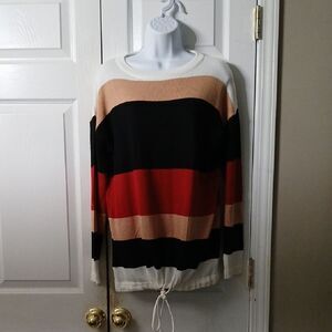 Multicolor striped sweater with drawstring at the hemline Sz L NWOT